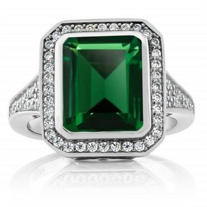 Fashion Silver Square Emerald gemstone Ring